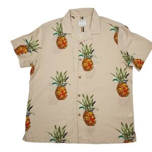 Denim & Flower Pineapple Print Tropical Button Up Shirt Sz XL Beach Hawaiian